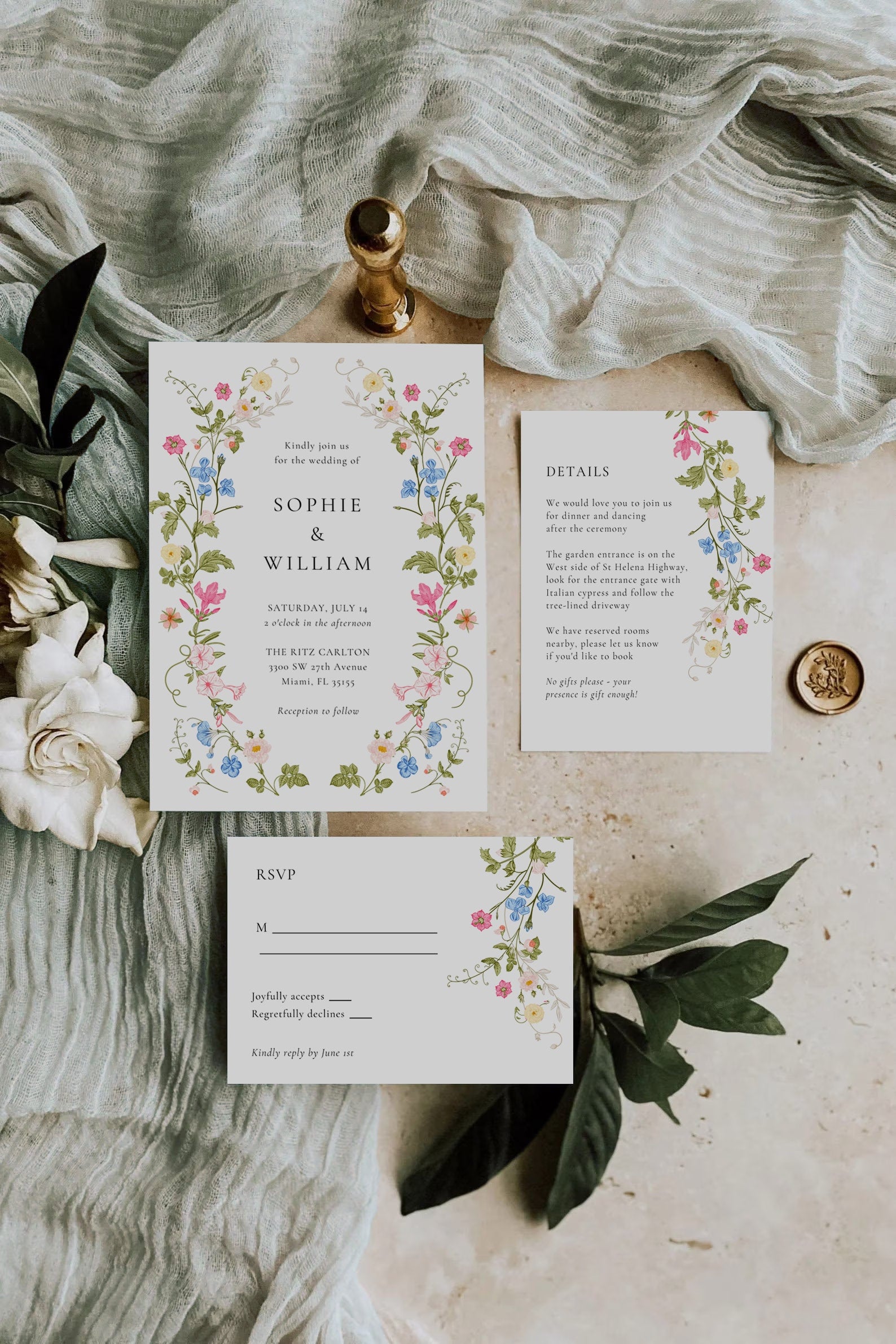 Wildflower Wedding Invitation Template, Printable Wedding Invitation, Wedding Invitation, Pastel Wildflower Invitation,