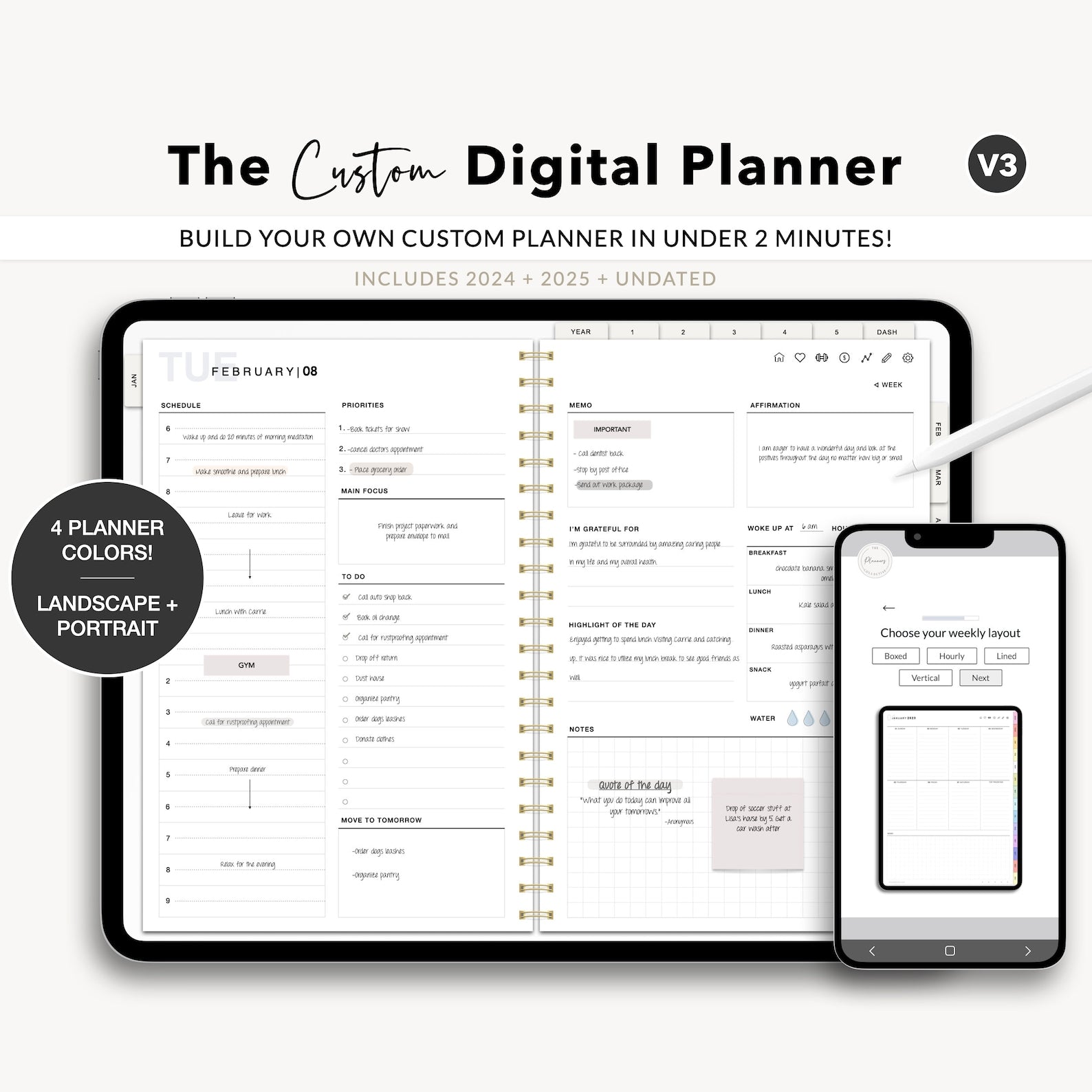 Digital Planner, 2024 2025 Undated Planner,