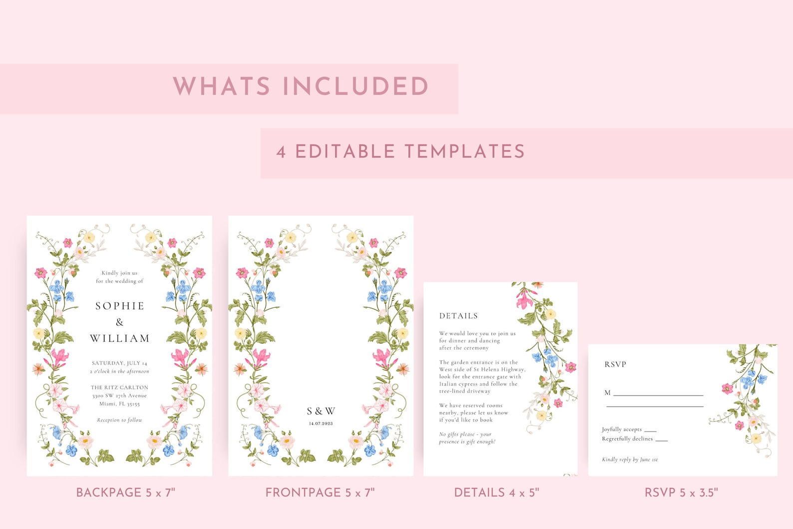 Wildflower Wedding Invitation Template, Printable Wedding Invitation, Wedding Invitation, Pastel Wildflower Invitation,